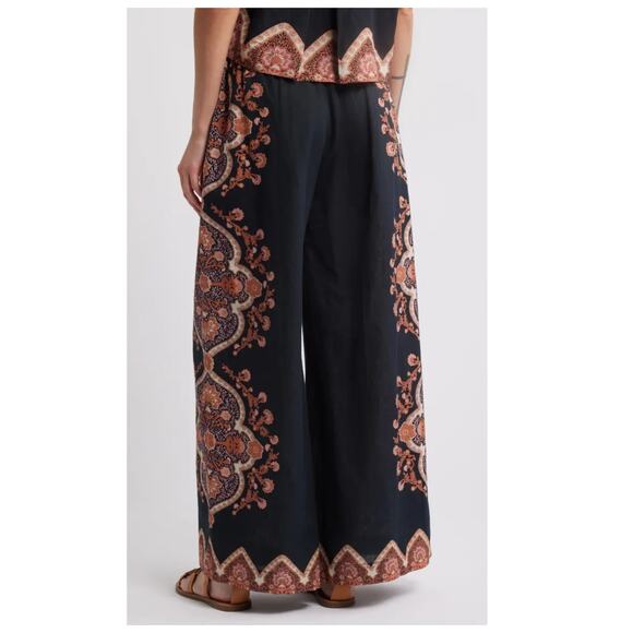 Cleobella Martin Medallion Print Cotton & Linen Wide Leg Pants Size Medium - Picture 6 of 16